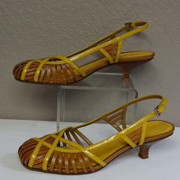 Prada Sling Kitten Heel Patent Golden Yellow Shoe - Picture 2 of 7